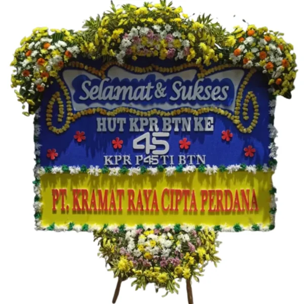 Papan Bunga HUT Perusahaan Biru Kuning