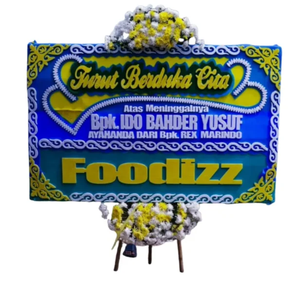 Papan Bunga Duka Cita Biru Ornamen Klasik