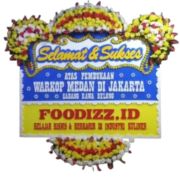 Papan Bunga Grand Opening Klasik Biru Kuning