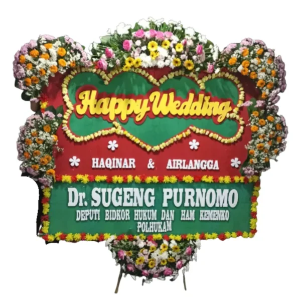 Papan Bunga Happy Wedding Merah Hijau