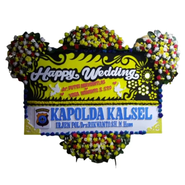 Papan Bunga Happy Wedding Kuning Hitam