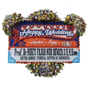 Papan Bunga Happy Wedding Oranye Biru